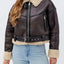 Women's fleece lined moto jacket in coffee brown