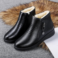 Black fleece lined winter boots shown as a pair