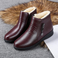 Women's fleece lined side zip winter ankle boots in wine red