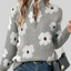 Women's Floral Half-Zip Sweater with Stand Collar