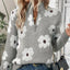Women's Floral Half-Zip Sweater with Stand Collar in gray