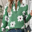 Women's Floral Half-Zip Sweater with Stand Collar in green
