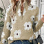 Women's Floral Half-Zip Sweater with Stand Collar in brown