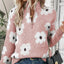Women's Floral Half-Zip Sweater with Stand Collar in pink