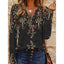 Women's Floral Print Quarter-Zip Long Sleeve Top in black