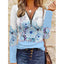 Women's Floral Print Quarter-Zip Long Sleeve Top in light blue