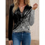 Women's Floral Print Quarter-Zip Long Sleeve Top in gray