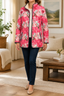 Printed quilted jacket worn with jeans