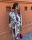 Women's Floral V-Neck Long Sleeve Maxi Dress with Split