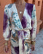 Women's Floral V-Neck Long Sleeve Maxi Dress with Split