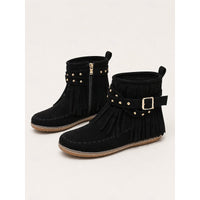 Women's fringe moccasin ankle boots in black