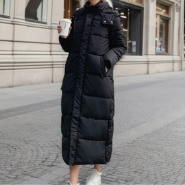 Women's full length maxi puffer coat in black
