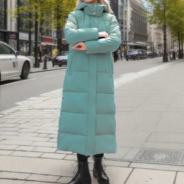 Women's full length maxi puffer coat in sage green