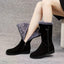 Black fur cuff boots shown with the cuff folded down