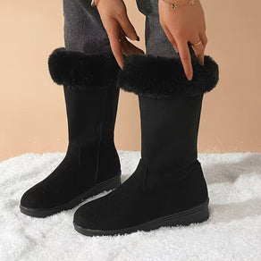Women's fur cuff mid calf winter boots in black