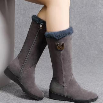 Women's fur cuff mid calf winter boots in space grey