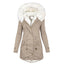 Women's fur trim hood sherpa lined parka in khaki