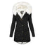 Women's fur trim hood sherpa lined parka in black