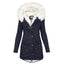 Women's fur trim hood sherpa lined parka in blue