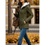 Women's fur trim hooded padded parka coat in army green