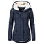 Women's fur trim hooded padded parka coat in dark blue