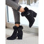 Black fur trimmed ankle boots shown from the side