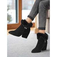 Women's fur trimmed block heel ankle boots in black