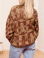 Women's Gingerbread Christmas Sweater with Checkered Knit and Balloon Sleeves