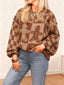 Women's Gingerbread Christmas Sweater with Checkered Knit and Balloon Sleeves