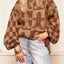 Women's Gingerbread Christmas Sweater with Checkered Knit and Balloon Sleeves