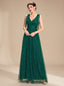 Women's Glitter Tulle A-Line Maxi Dress with V-Neck and Tie Shoulders