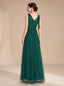 Women's Glitter Tulle A-Line Maxi Dress with V-Neck and Tie Shoulders