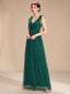 Women's Glitter Tulle A-Line Maxi Dress with V-Neck and Tie Shoulders, green