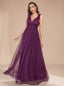 Women's Glitter Tulle A-Line Maxi Dress with V-Neck and Tie Shoulders, purple