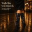 Women's Gold Buckle Pointed Toe Knee High Boots in motion