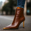 Women's gold toe cap stiletto ankle boots in mocha brown