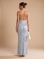 Women's Halter Cowl Neck Sequin Maxi Dress with Open Back