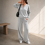 Women's Henley Top and Wide-Leg Pants Two-Piece Lounge Set in light gray