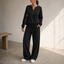 Women's Henley Top and Wide-Leg Pants Two-Piece Lounge Set in black