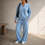 Women's Henley Top and Wide-Leg Pants Two-Piece Lounge Set in light blue