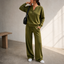 Women's Henley Top and Wide-Leg Pants Two-Piece Lounge Set in olive green