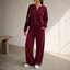 Women's Henley Top and Wide-Leg Pants Two-Piece Lounge Set in burgundy