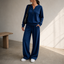 Women's Henley Top and Wide-Leg Pants Two-Piece Lounge Set in navy