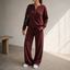 Women's Henley Top and Wide-Leg Pants Two-Piece Lounge Set in dark brown
