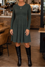 Women's High Waist Ribbed Knit A-Line Midi Dress in green