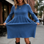 Women's High Waist Ribbed Knit A-Line Midi Dress in blue