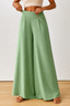 Women's High-Waisted Pleated Wide-Leg Pants in bean green