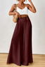 Women's High-Waisted Pleated Wide-Leg Pants in dark red