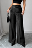 Women's High-Waisted Wide-Leg Pants with Matching Belt in black