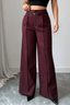 Women's High-Waisted Wide-Leg Pants with Matching Belt in wine red
